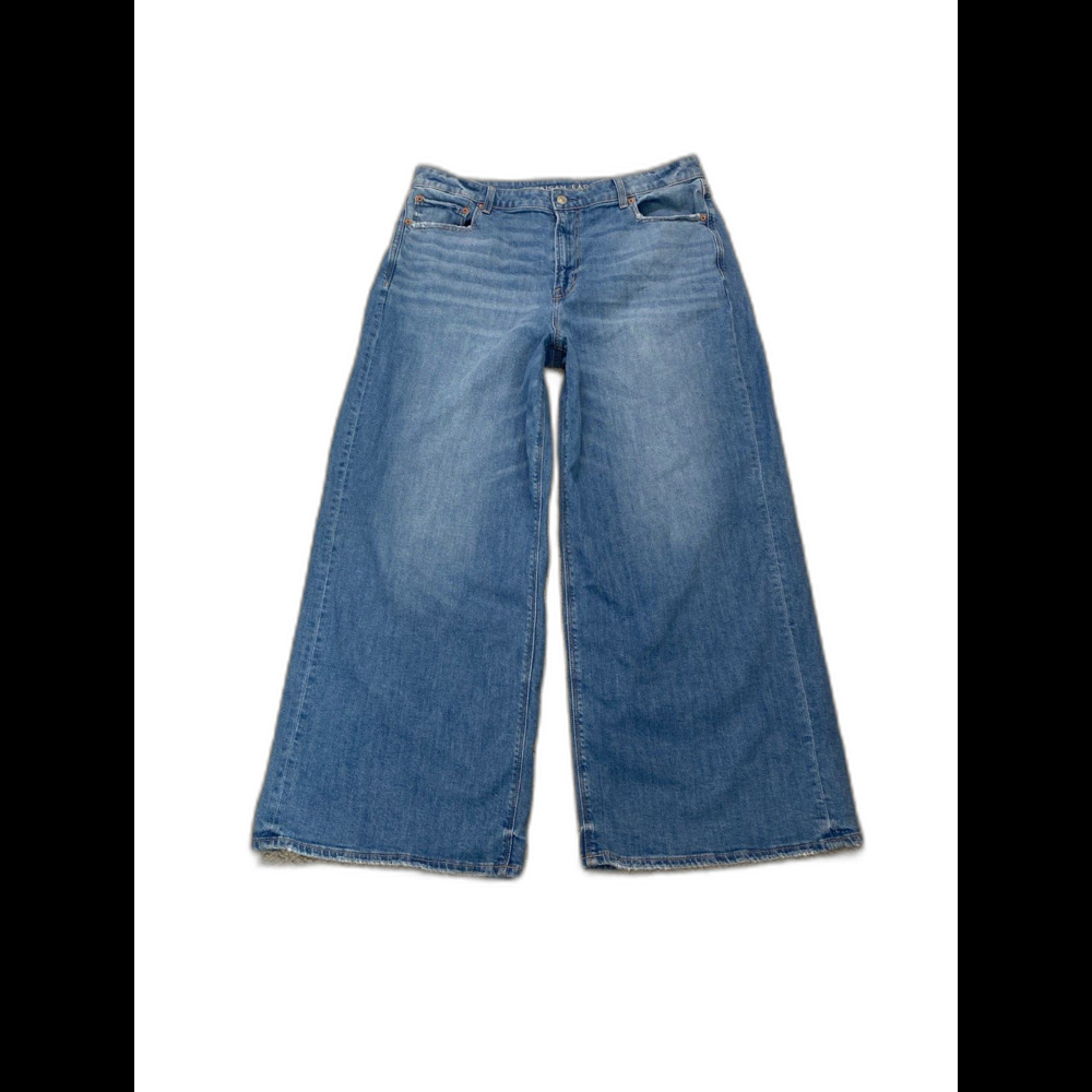 American Eagle Stretch Super High-Rise Baggy Wide Leg Ankle Jeans Size 16R - Picture 2 of 9